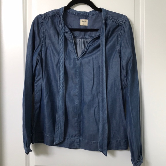 denim tie neck shirt